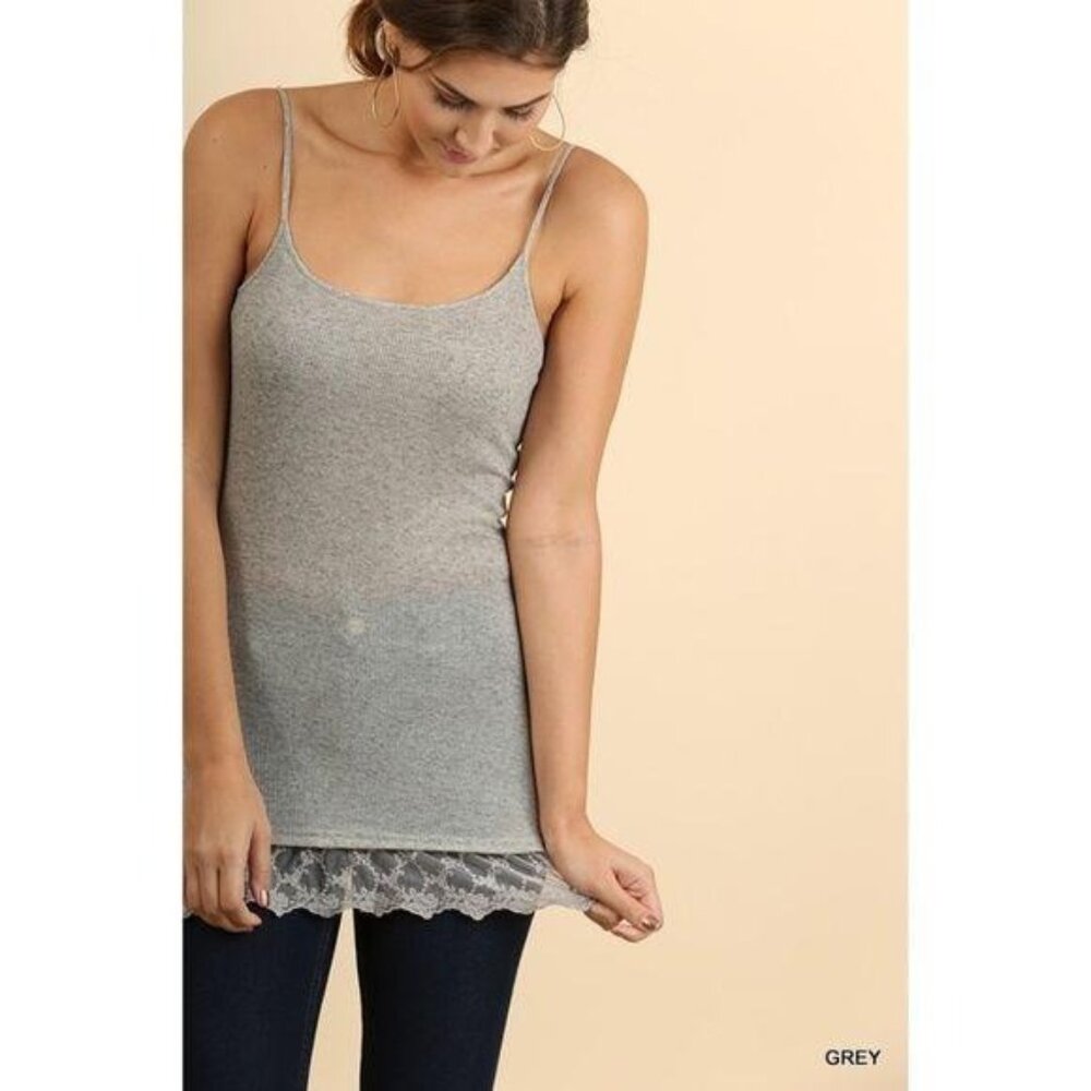 Umgee Heather Gray Ribbed Knit Tunic Cami